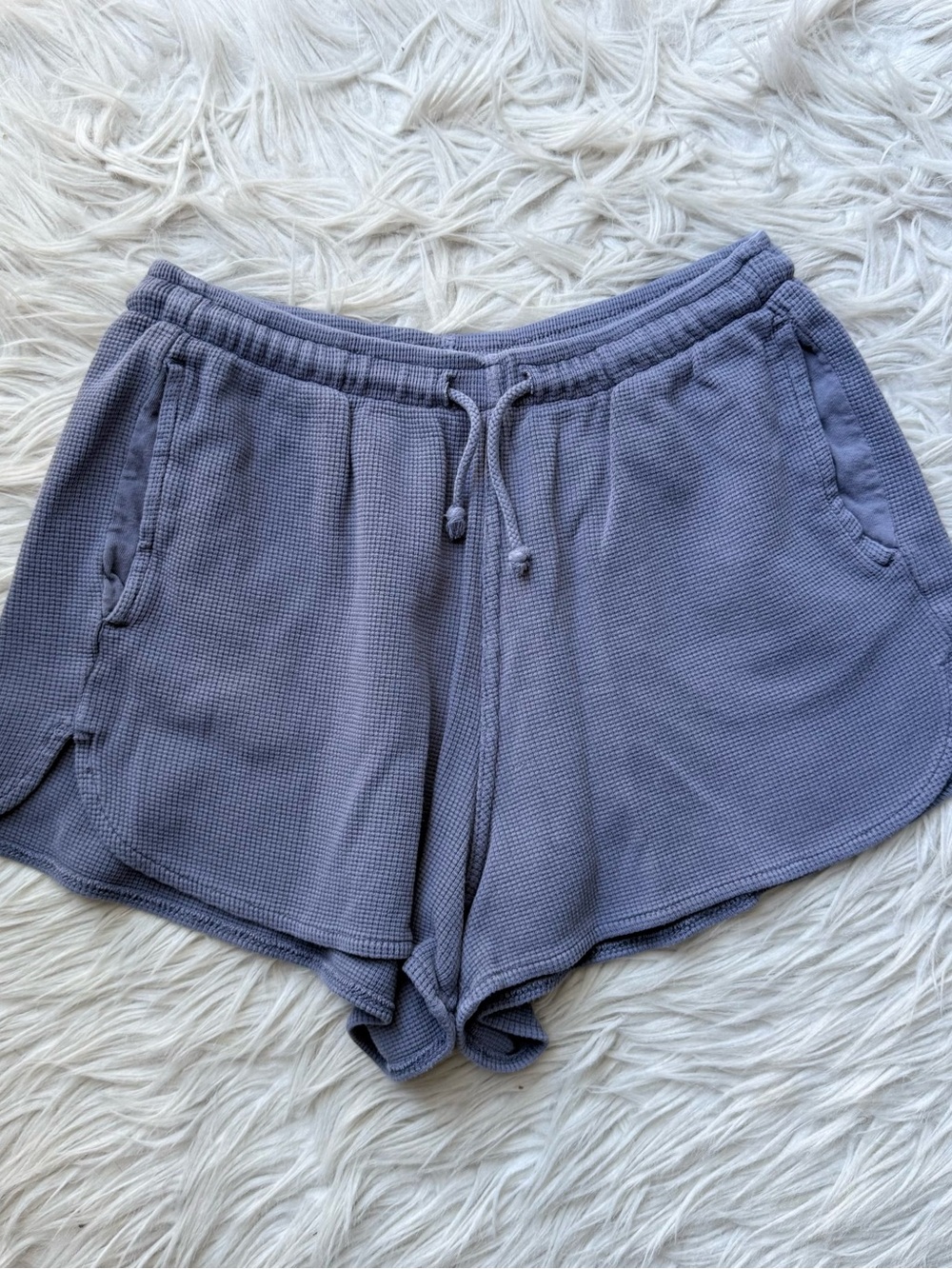 J Galt Brandy Melville Gray Blue Waffle Knit Thermal Dolphin Shorts